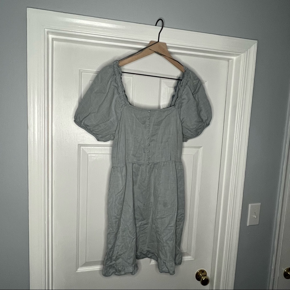 Blue Chambray Dress with Puff Sleeves